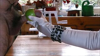 DivaXL using an apple to jerk him off